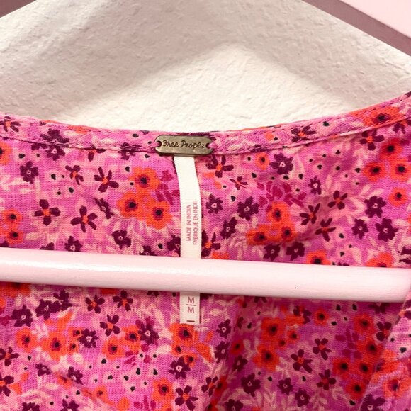 Free People I Found You Printed Top Party Combo Pink Size M OB1418154 - Picture 3 of 6